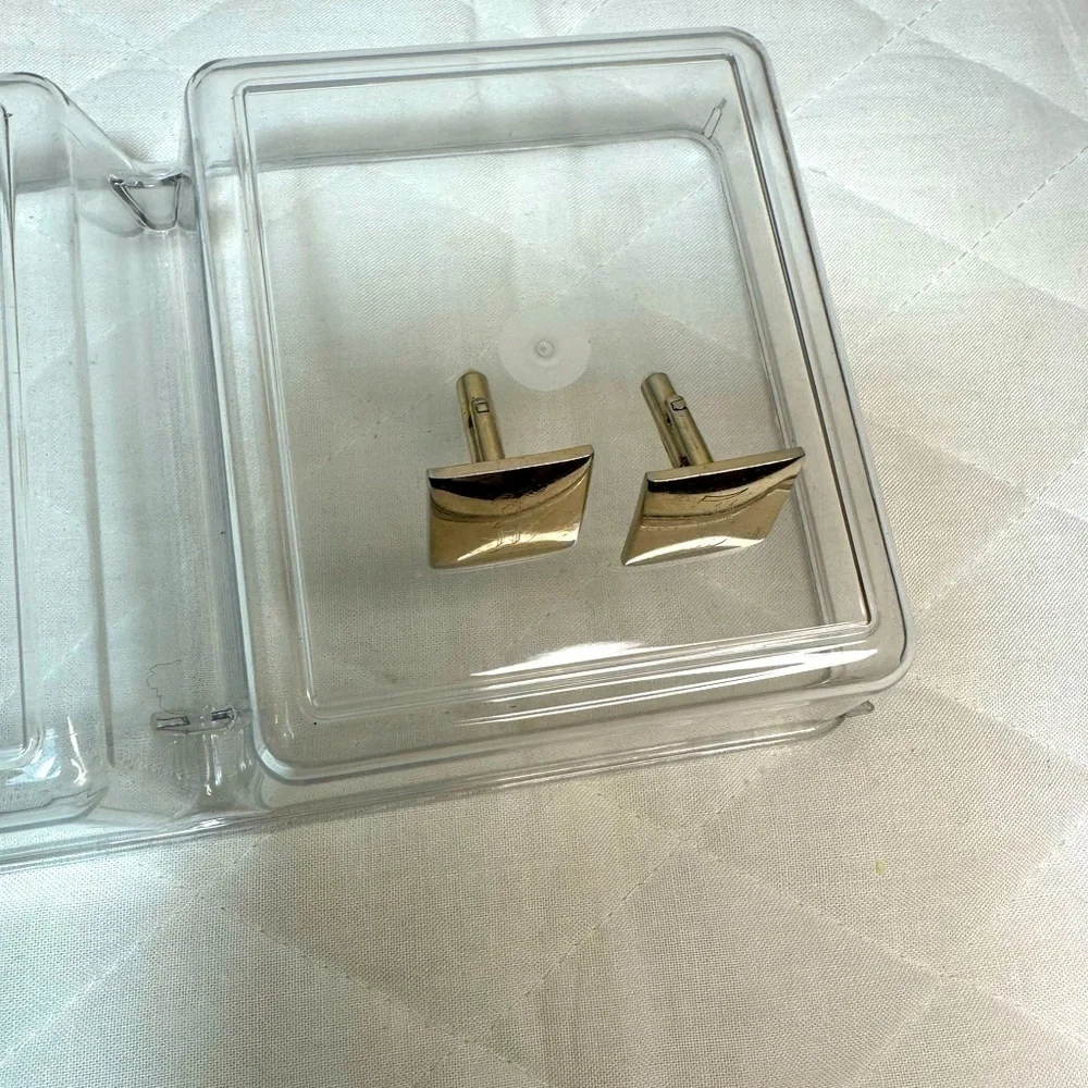 Mens Gold Tone Cufflinks Square Unique Classic Vintage